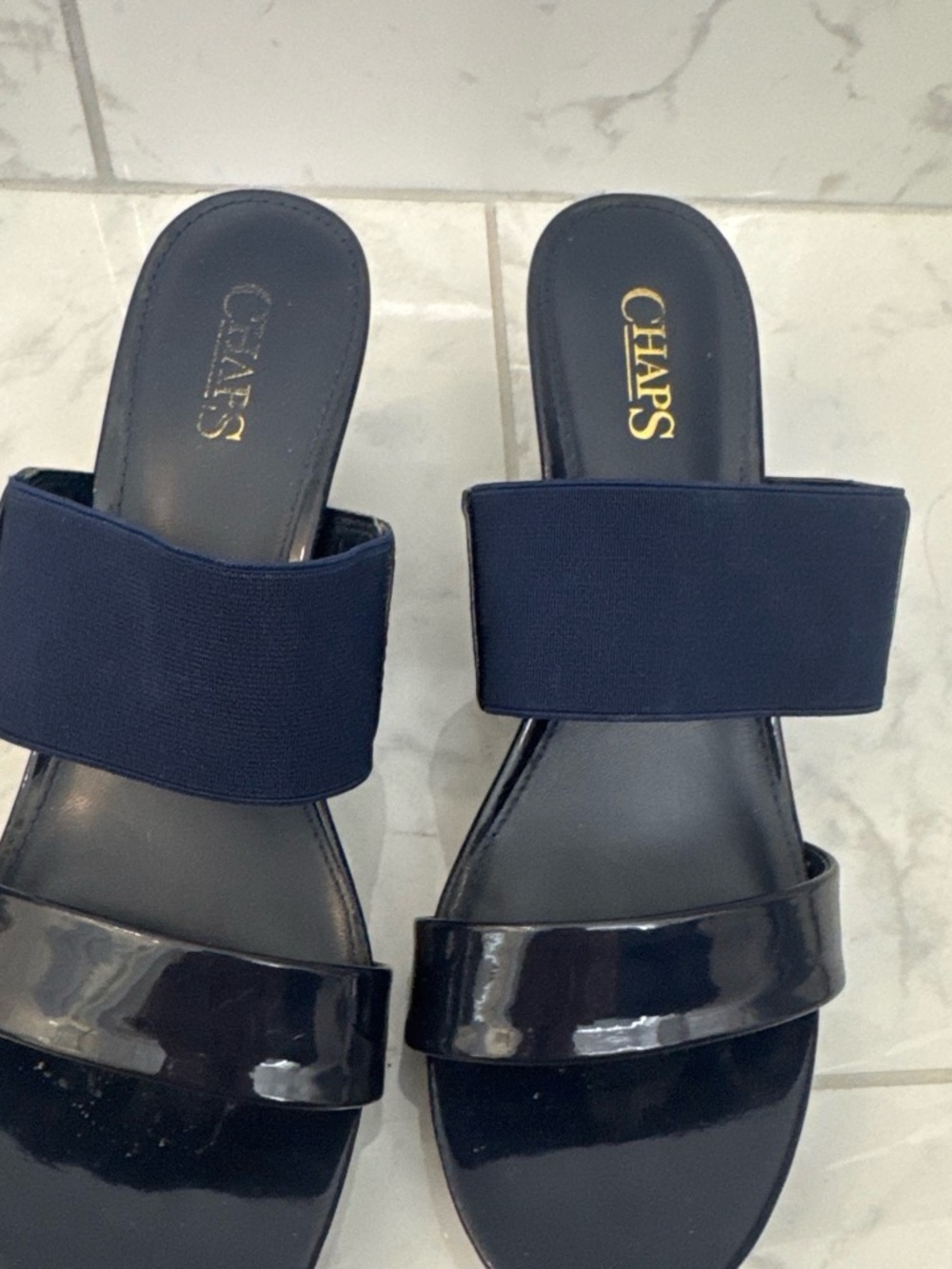 Chaps Navy and Black Slide Mules